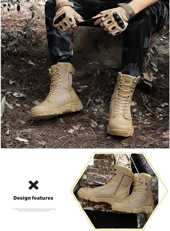 Miniatura 5 de Botas tácticas de caña alta para hombre, botas de senderismo duraderas con cordones para entrenamiento especial, ligeras, cálidas, antideslizantes,