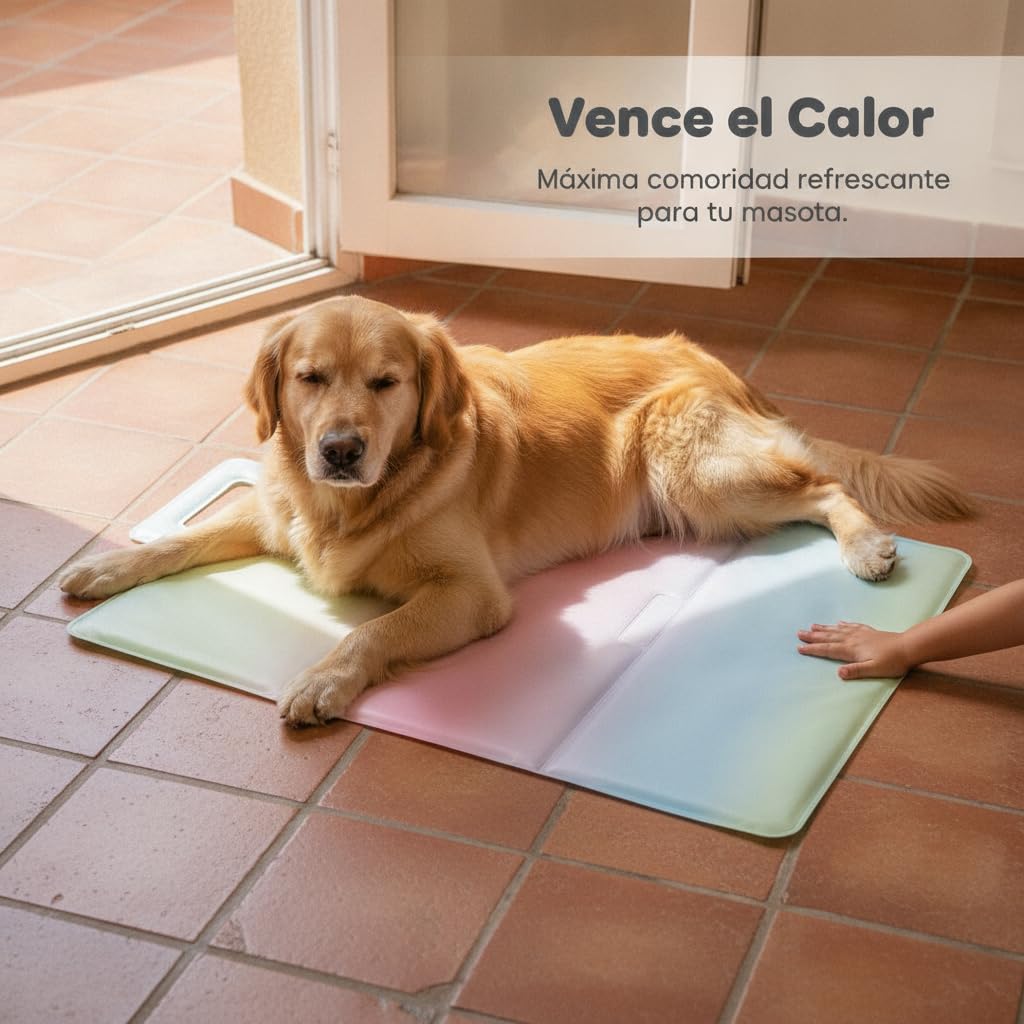Kühlmatte Haustier | Selbstkühlende Hundematte mit ungiftigem Gel | Haustierbedarf | Hundezubehör, Regenbogen-Cartoon dreifach faltbar, M号62*91cm(建议30kg以内爱宠使用