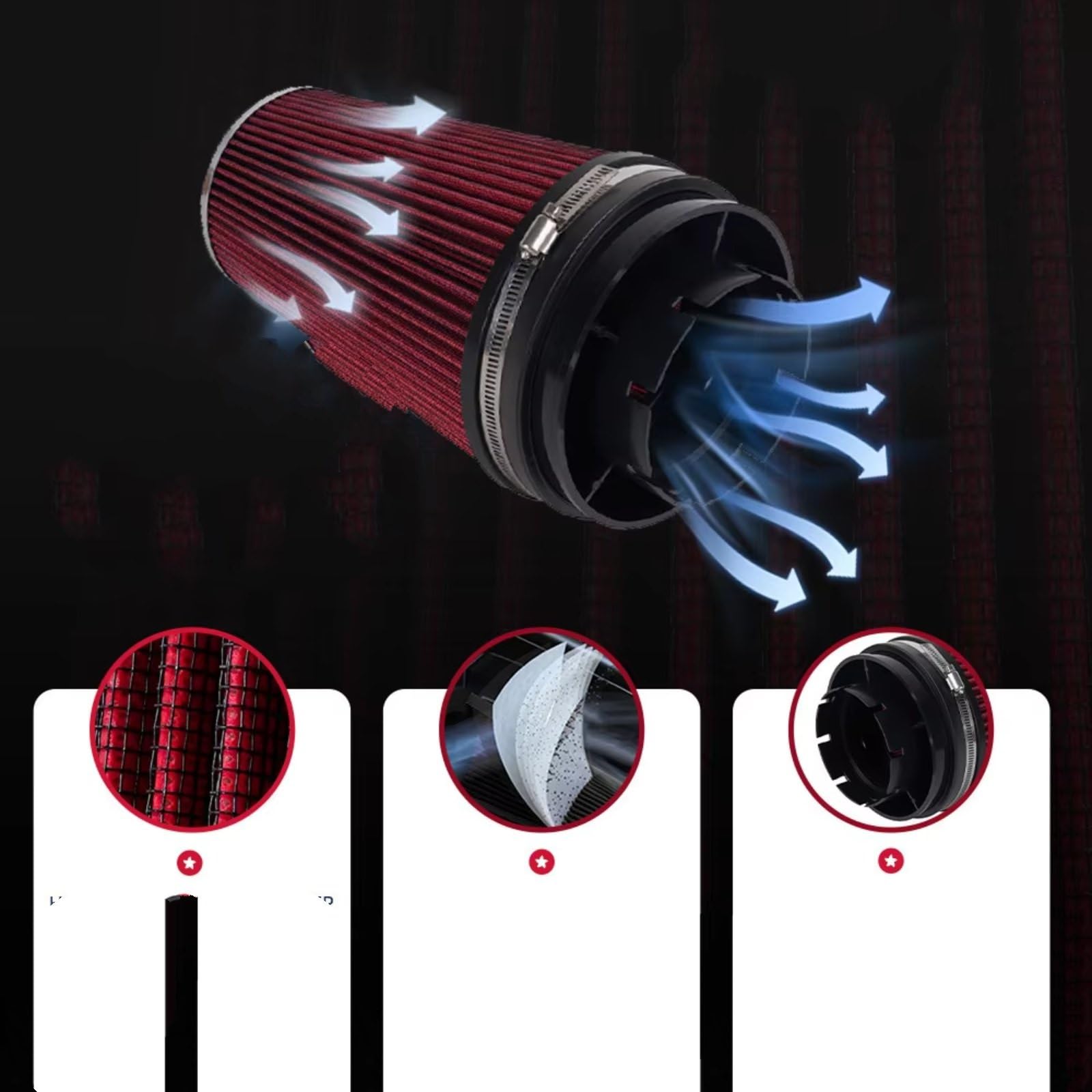 4 Pulgadas 102 Mm Universal Flujo Seco Filtro Aire Coche Tipo Seta filtro de aire motor | Piezas de modificación del motor de coche del filtro de entrada de aire principal(Black)