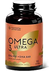 Ômega 3 Ultra, Elemental Nutrition, 1650mg por dose, EPA + DHA – 120 Softgels