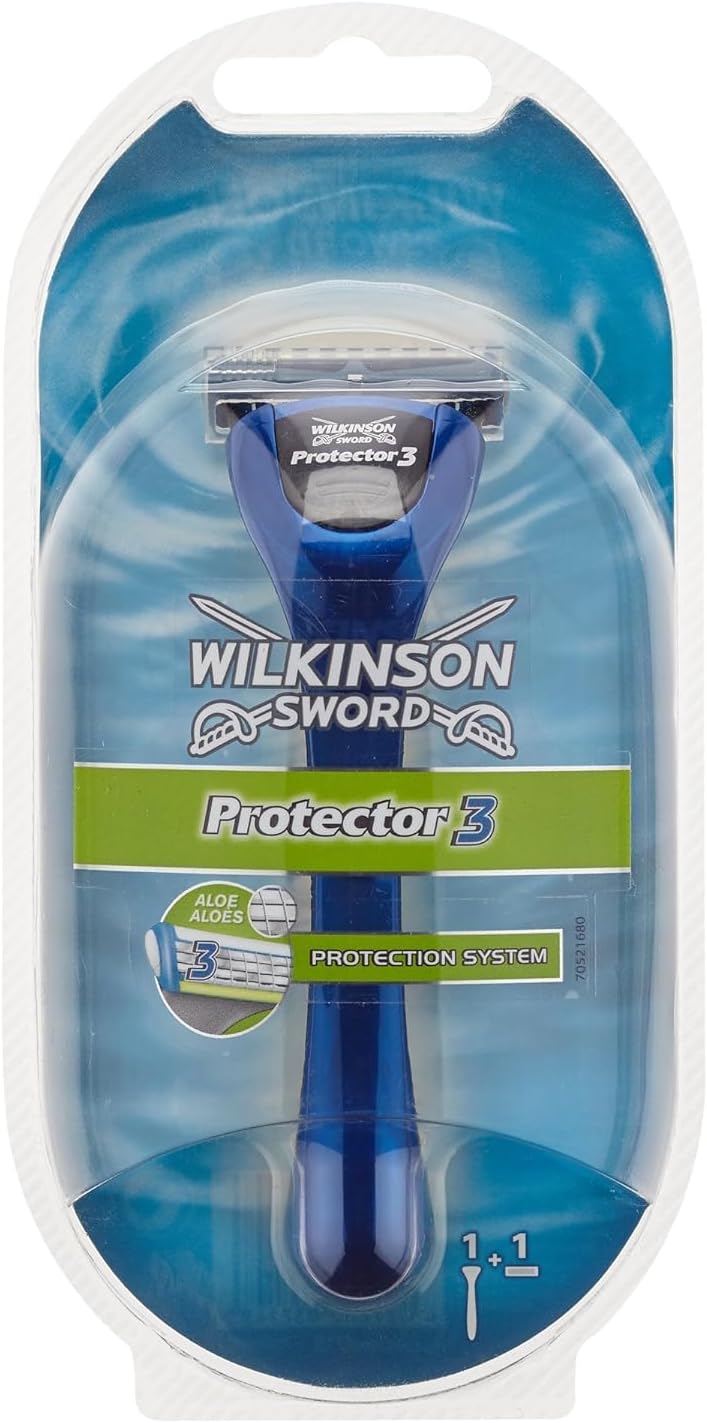 WILKINSON SWORD - Protector 3 For Men | Smooth Shave | Razor Handle + 1 Blade Refill