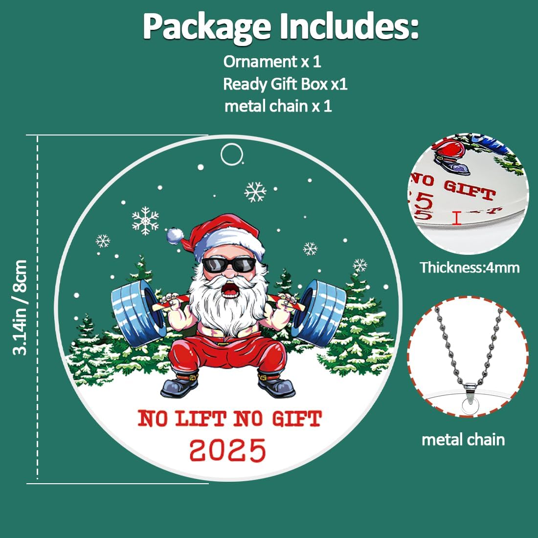 Santa Weight Lifting Ornament, Weightlifting Barbell Gym Ornaments for Christmas Tree, Funny Christmas Ornaments - Gifts for Weightlifters, Gym Lovers, Crossfit - Image 7