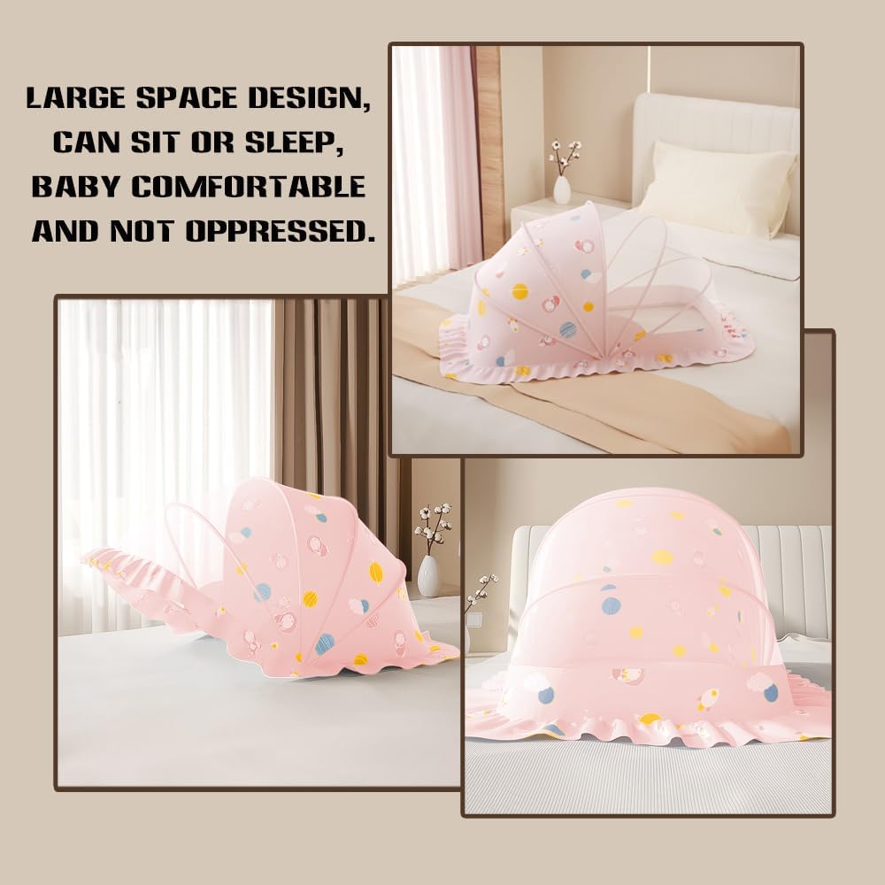 Mosquito Nets for Baby Cribs, Portable Folding Mosquito Net for Stroller, 0-3 Years Kids Travel & Sleep Mosquito Mesh Cover，Baby Crib(Pink, 47”x24”x26”)
