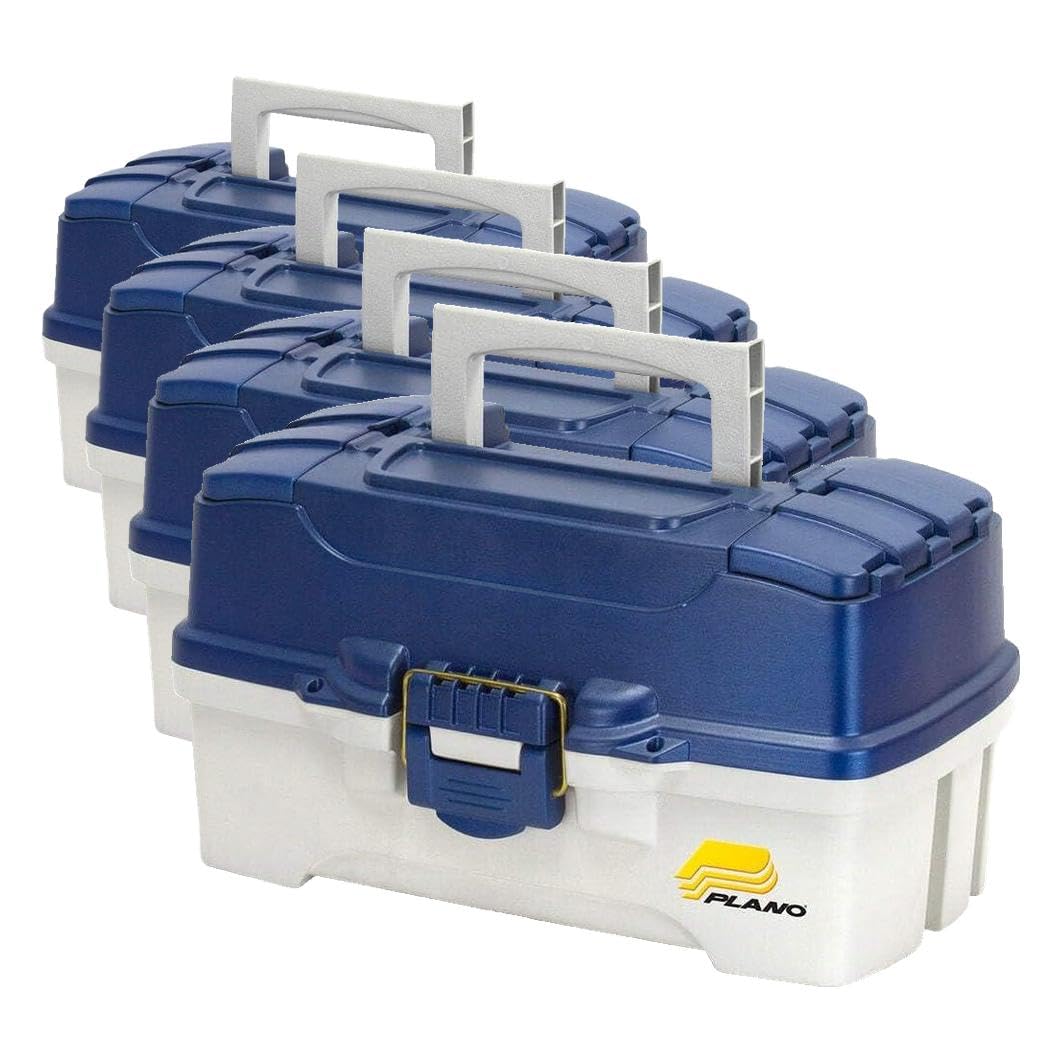 Plano 2-Tray Tackle Box with Dual Top Access, Blue Metallic/Off White, Premium Tackle Storage, 620206, One Size, (Pack of 4)