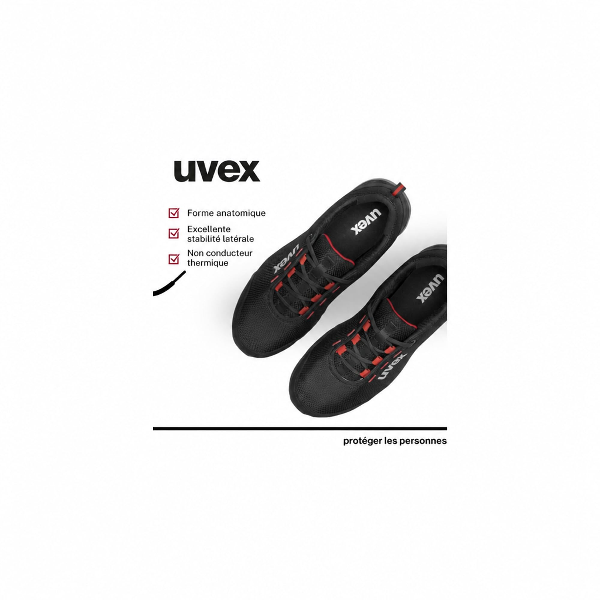 Uvex 1 x Dynam-x S1 PL buty ochronne – bez metalu, wyjątkowo lekkie i oddychające – męskie i damskie – antypoślizgowe – czarne/czerwone – szerokość 11