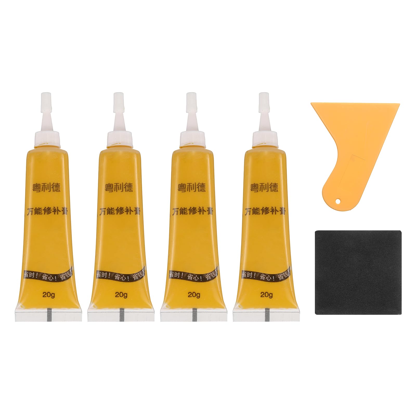 sourcing map Wood Repair Kit, 4 Pcs Touch Up Filler Wood with Scraper Sandpaper for Scratches Holes Crack Tables Desks Wooden Floors Repair Cover Ups, Earth Yellow