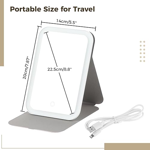 Miniatura 2 de Anjetan Espejo de maquillaje con luces, espejo de tocador con pantalla táctil, 3 modos de iluminación, espejo cosmético iluminado, escritorio