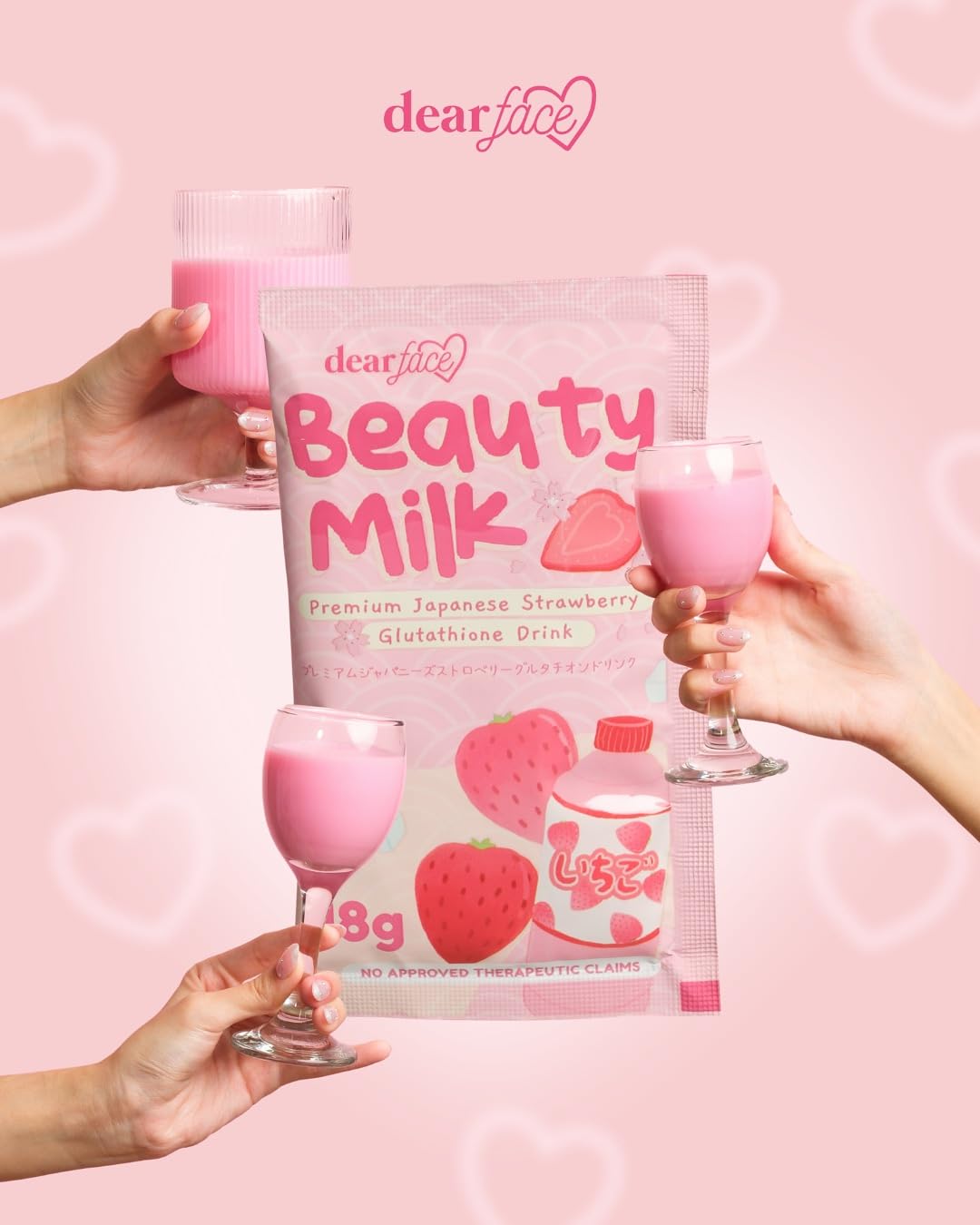 Amazon.com: Dear Face Beauty Milk Glutathione Collagen Japanese Strawberry  Powdered Drink 180g : Health & Household