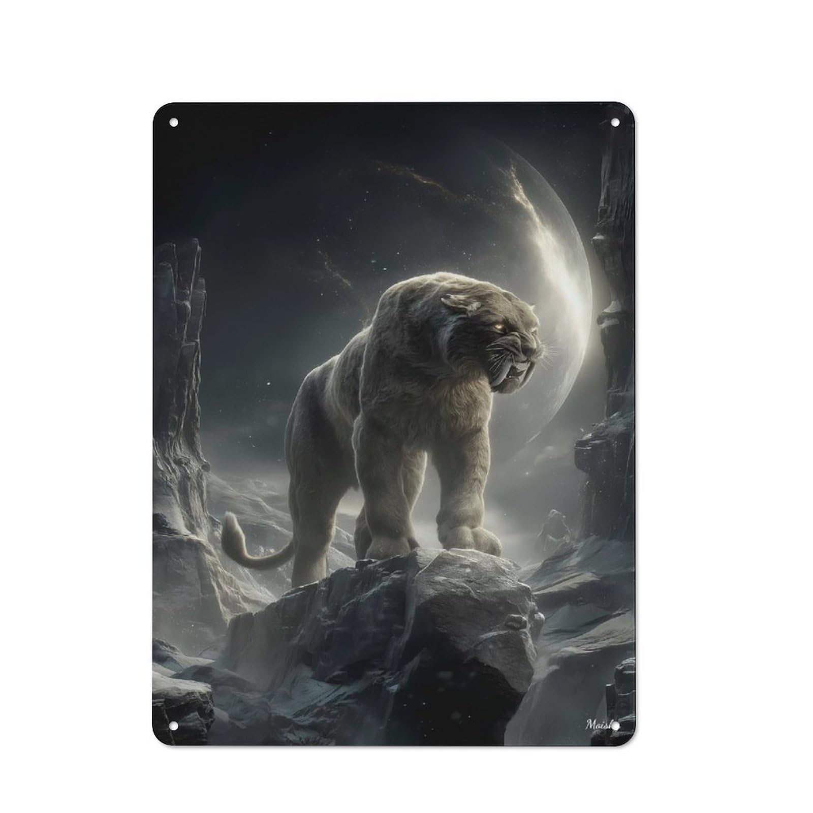 Junmoney Silent Sentinel Of The Moonlit Peaks – Ethere Metal Plaque 40X30cm With Al Wilderness Guardian For Home Bar Wall, Retro Decor, For Garage, Workshop And Man Cave Decoration
