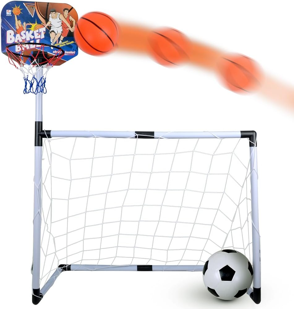 KIDS BASKETBALL FOOTBALL SET SYSTEM CHILDRENS INDOOR AND OUTDOOR STAND GAME HOOP CHRISTMAS GIFT