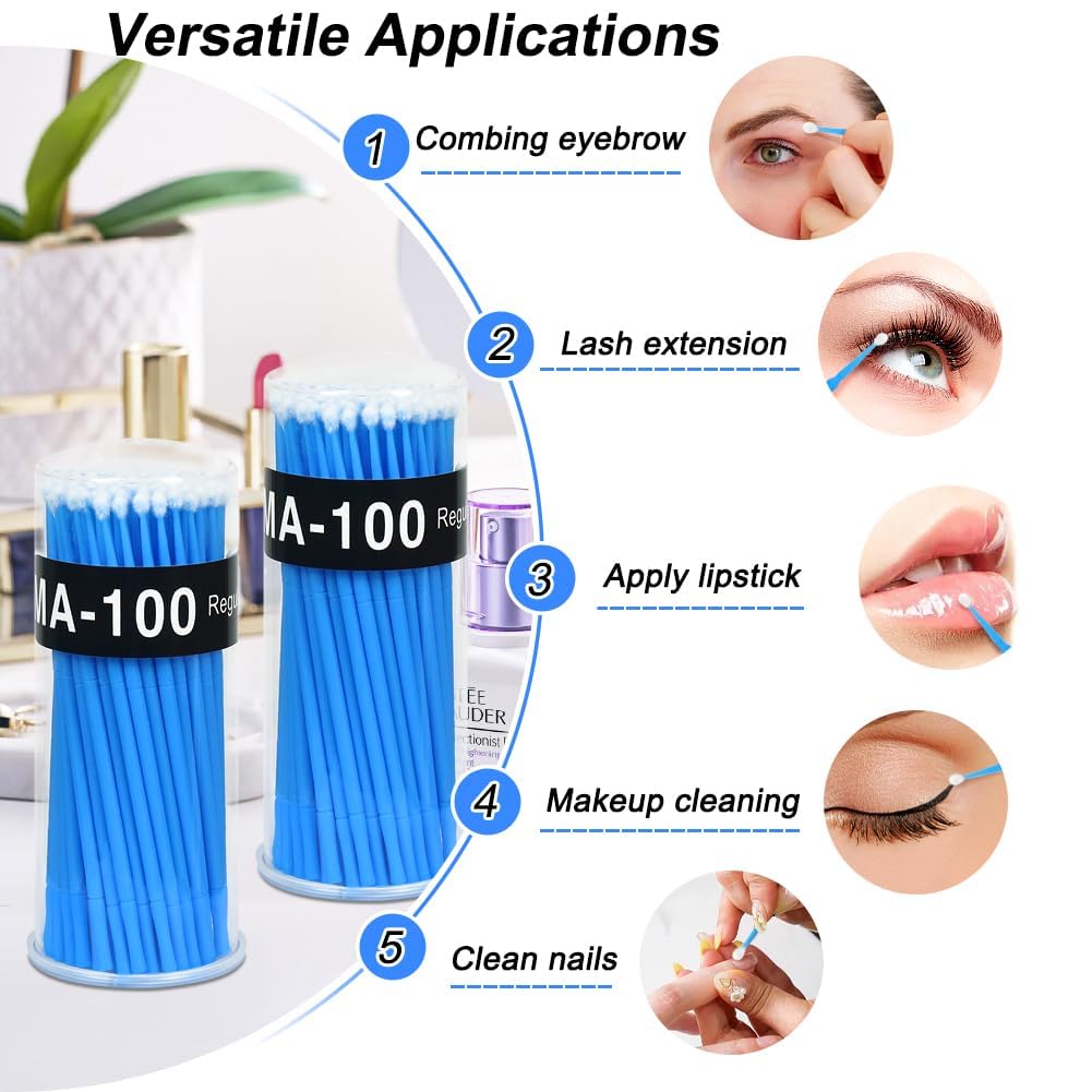 KANISYA 100 PCS Micro Applicators Brush for Makeup and Personal Care, Micro Brushes for Eyelash Extensions Makeup Brushes for Dental/Oral/Microswab Applicator Lashes Micro Mascara (2.5mm) 2