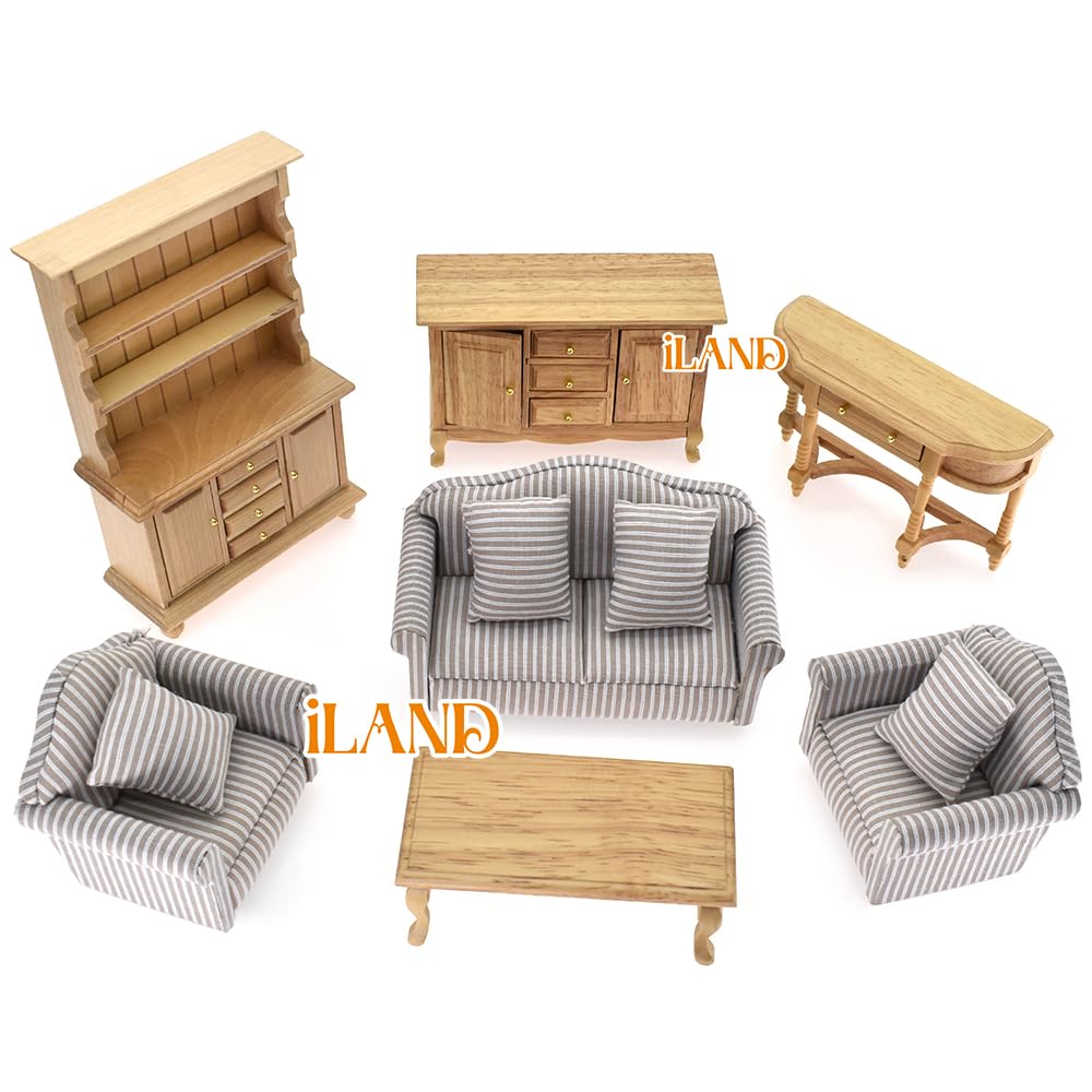 Amazon | iLAND ミニチュア木製ドールハウス家具セット:ソファ
