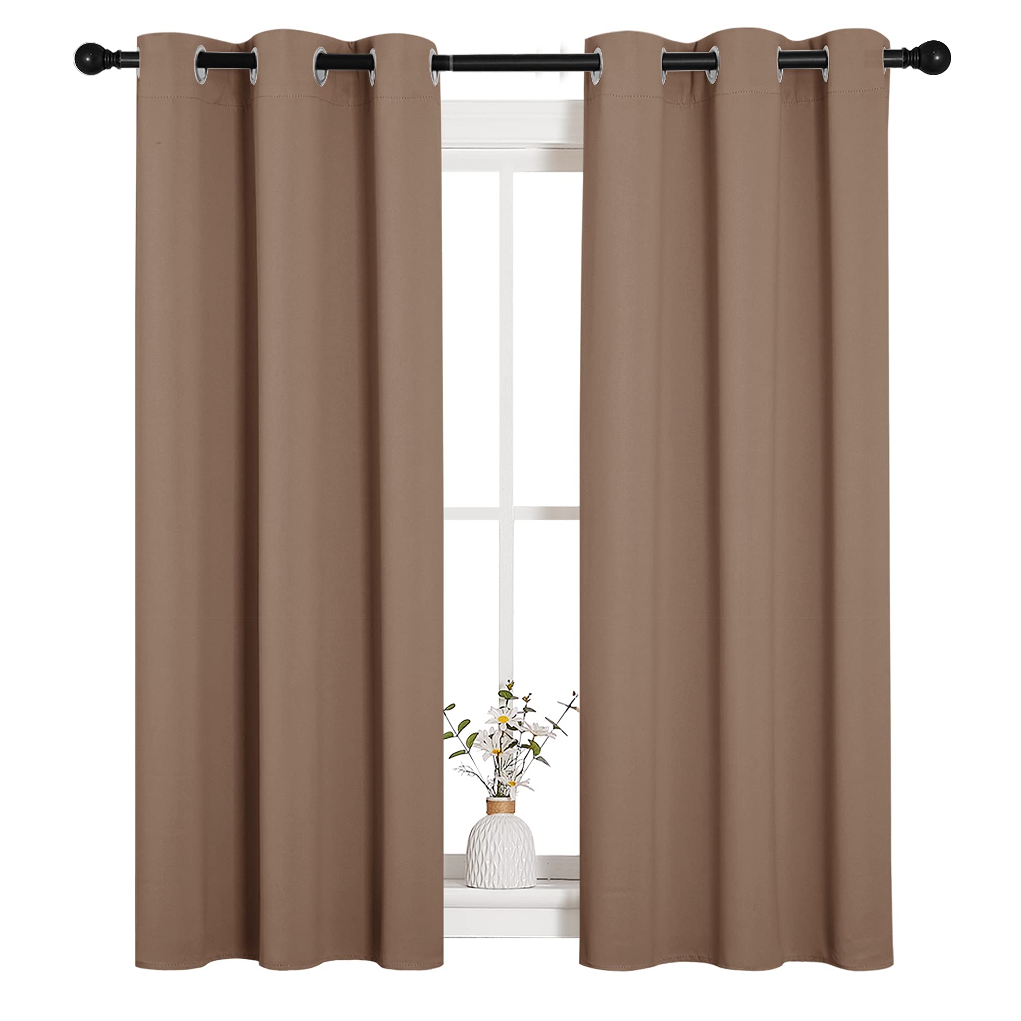 NICETOWN Window Draperies Room Darkening Curtain Panels, Window Treatment Thermal Insulated Solid Grommet Drapes for Bedroom (One Pair, 34 by 54 inches, Cappuccino)