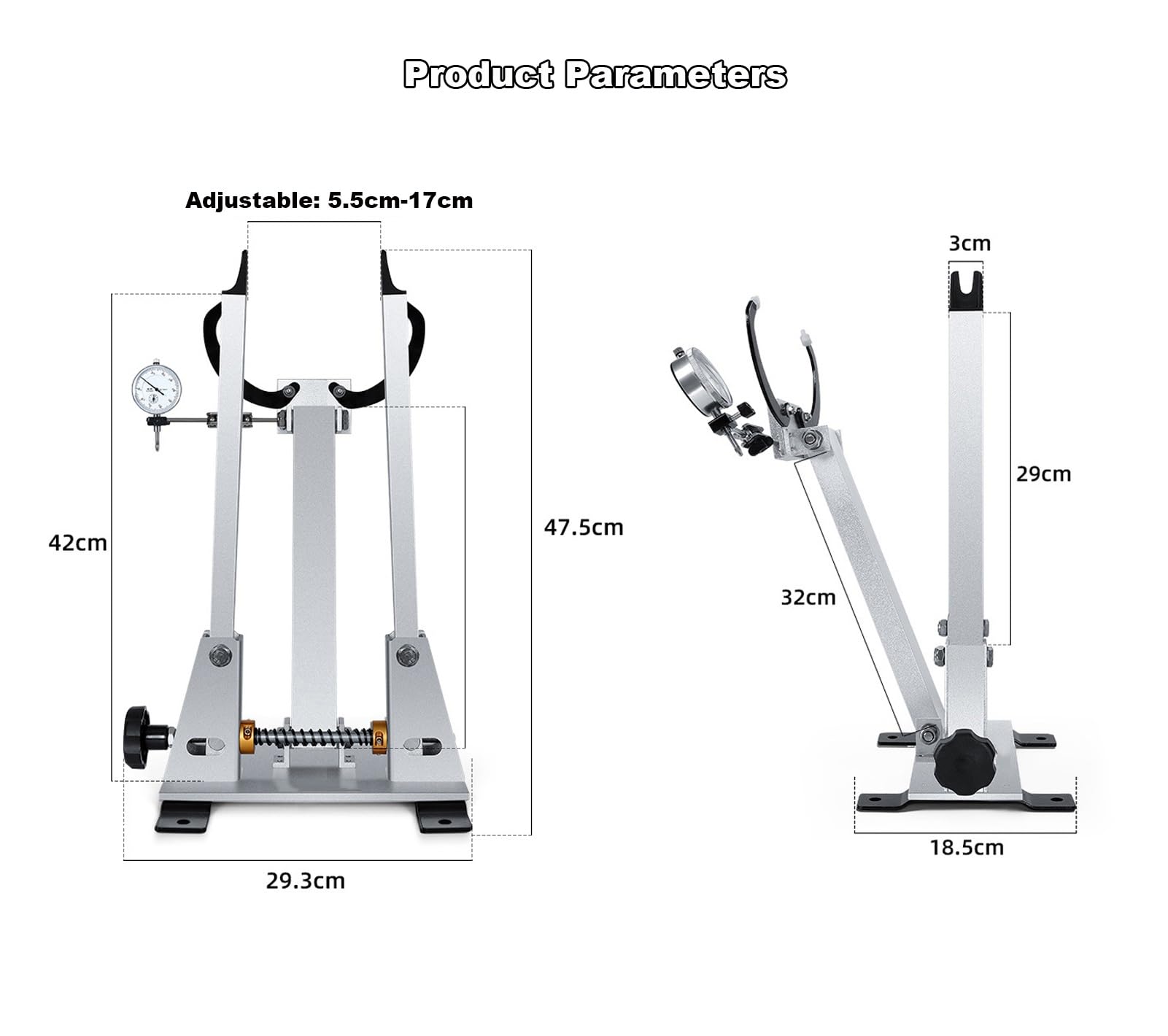Genérico Soporte de centrado de Ruedas de Bicicleta, Soporte de reparación de Bicicletas Ajustable de Aluminio, Mantenimiento Profesional de Ruedas de Bicicleta de 16 a 29 Pulgadas y 700C
