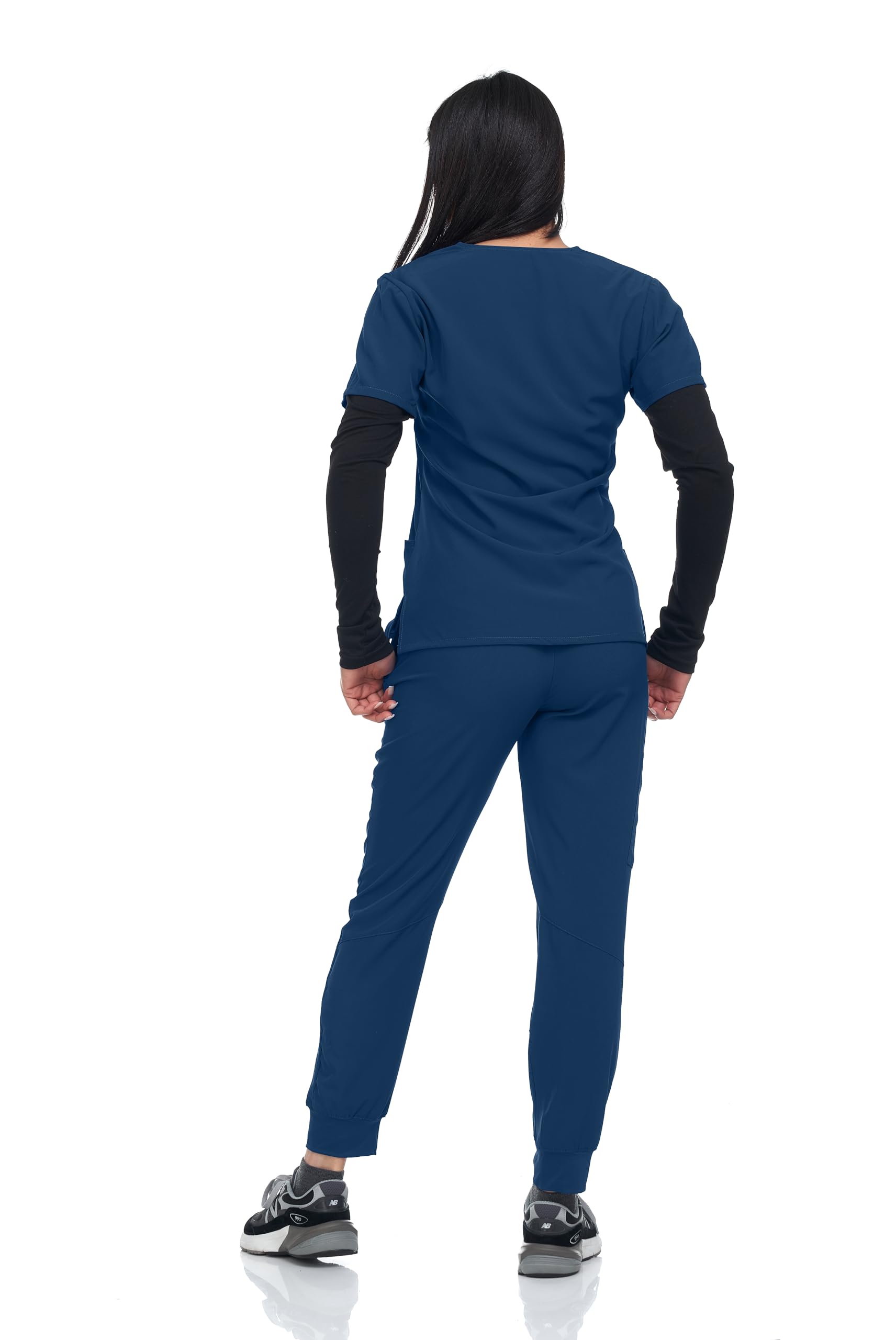 Flex Core New York Scrub Set Top with Long Knitted Sleeves and Jogger Pants with 3 Pockets Stretch Lightweight (Caribbean, X-Large)