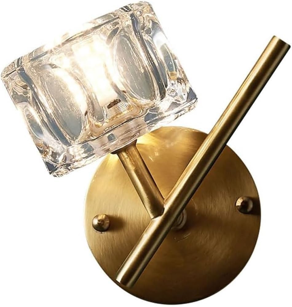 Kinkiet do sypialni, korytarza, wnętrza, nowoczesny, minimalistyczny, szczotkowany złoty, kwadratowy kryształ, nowoczesny wystrój domu, retro, przezroczysta lampa kryształowa, zło