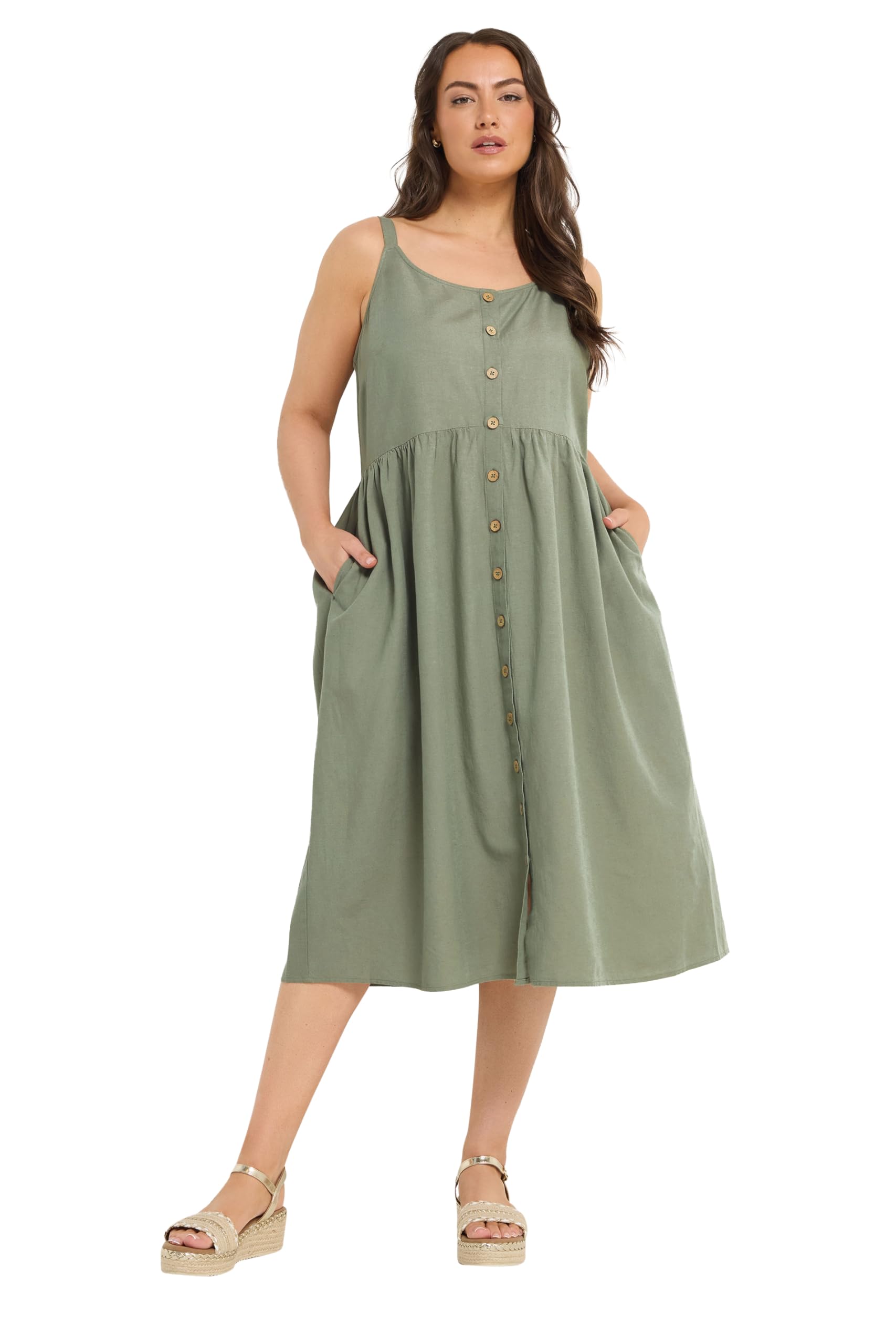 Yours Women's Light Green Linen Sundress In | Size: 26-28