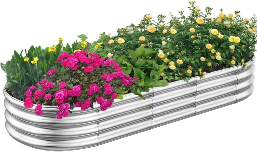 2Pcs 3x2x1FT Raised Garden Beds Outdoor Kit, Galvanized Oval Planter Box, Metal Bottomless Elevated Garden Boxes Set for Planting Vegetables, Fruits, Flowers
