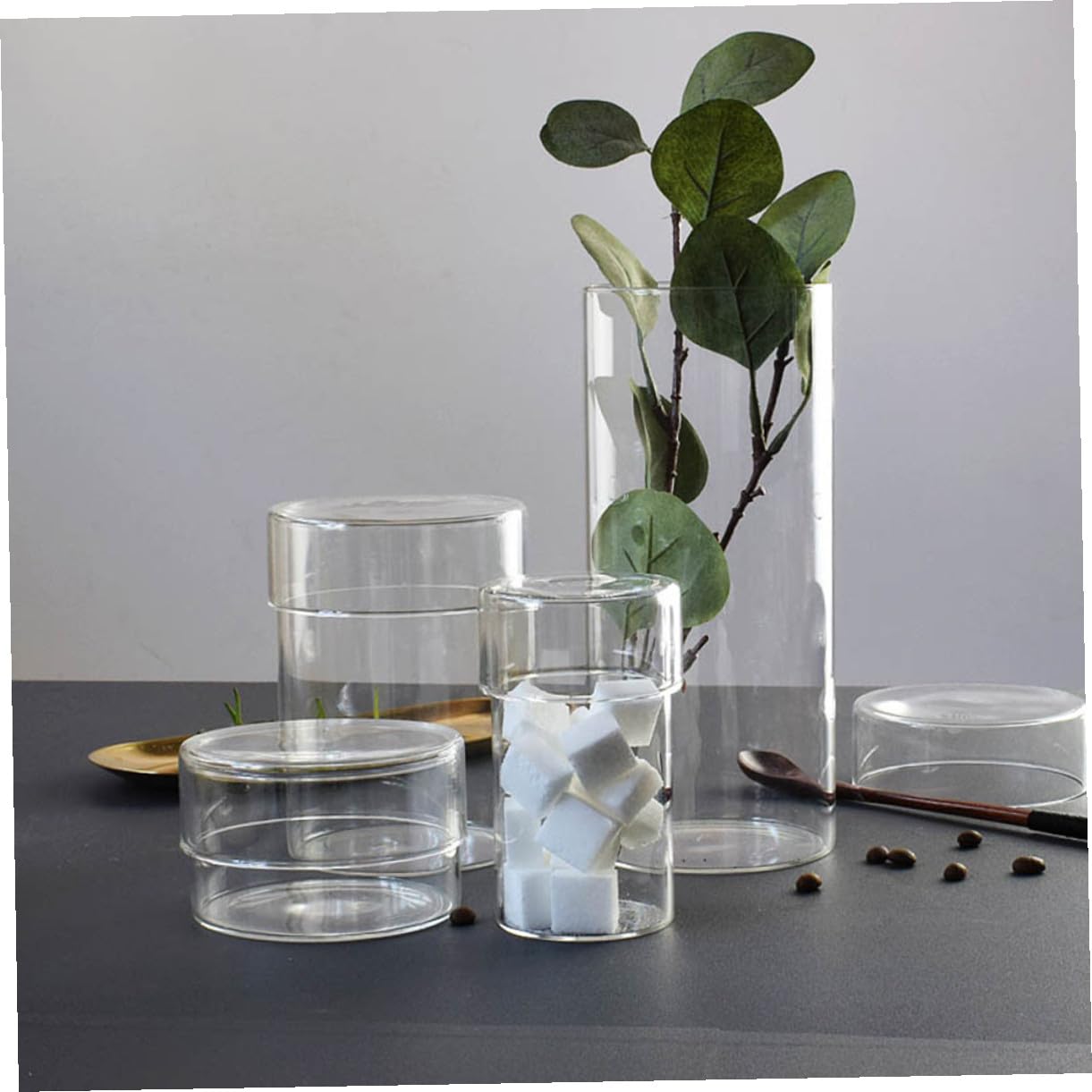 Glas Vorratsdosen aus Klarem Glas mit Deckel 4 Stück Lebensmittelaufbewahrungsbehälter Luftdichte Aufbewahrung für Salz und Kaffeebohnen für Haushalte