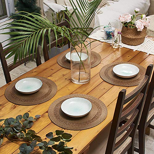 Ahhfsmei Round Braided Placemats 15 Inch Round Table Mats For Dining Tables Polypropylene Woven Heat Resistant Place Mats Set Of 6 (Brown) #TOP5
