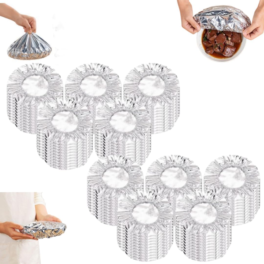 Repeatable Aluminium Foil Film Insulation Cover Aluminium Foil Elastic Food Bowl Storage Covers Heat-Resistant Food Fresh Keeping Bags for Sandwich Wraps BBQ Microwave (100PCS)