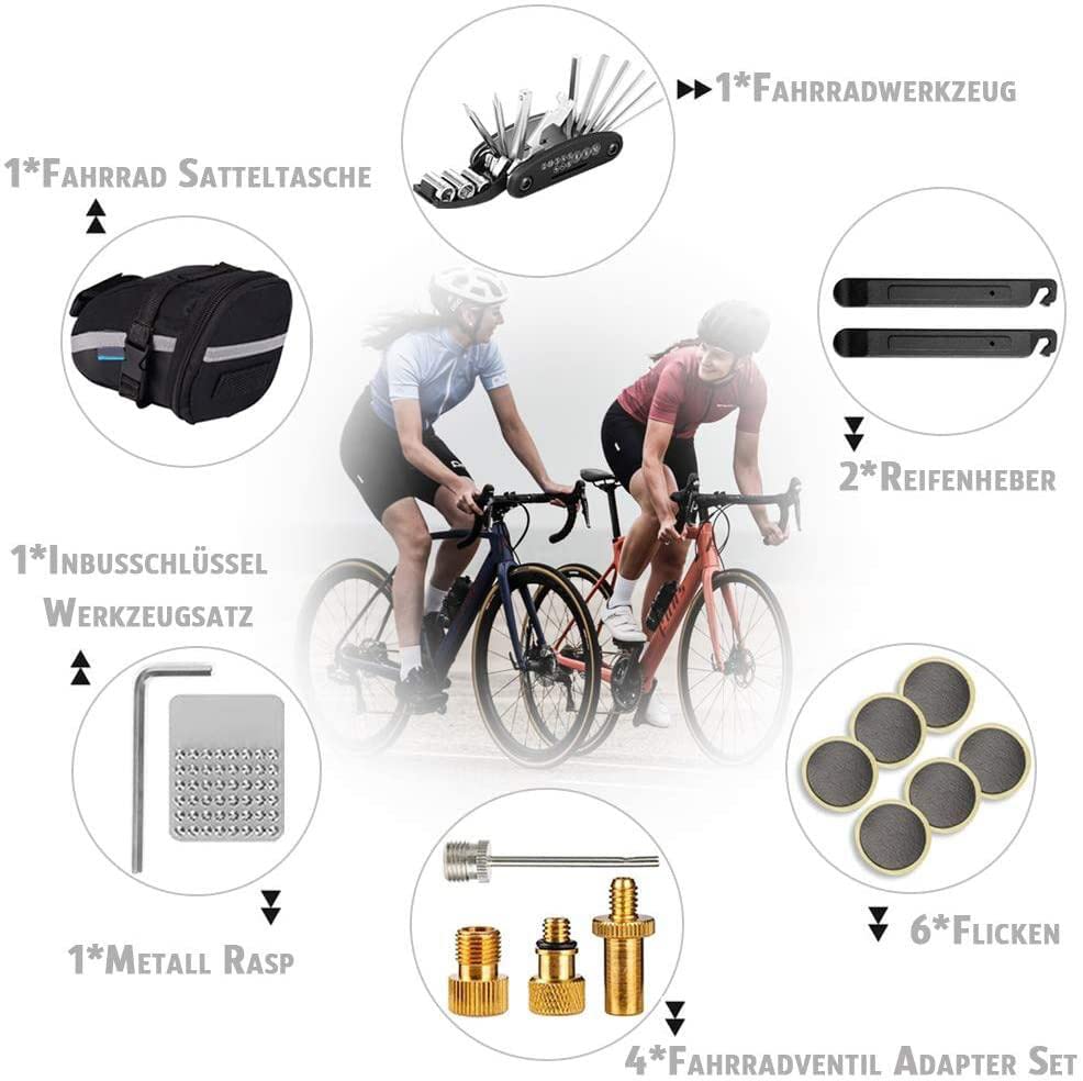 TBoonor Fahrrad Satteltasche mit 16 in 1 Werkzeuge Fahrrad Reparatur Set umfassen Fahhradtasche und Werkzeugsets und Fahrradventil Adapter die Fahrrad-Reparatur für Mountainbikes und Rennräder - Image 3