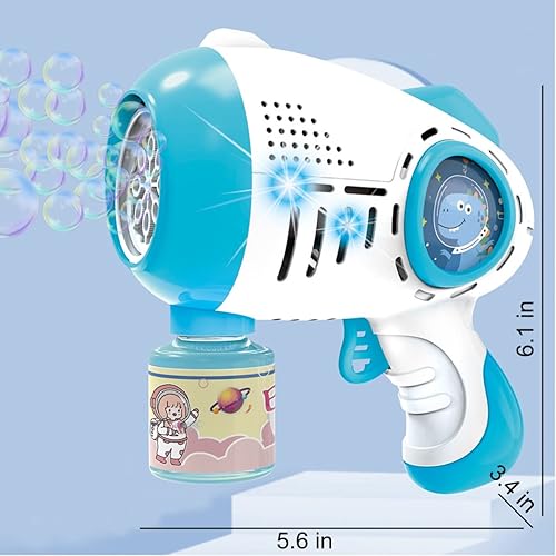 Miniatura 4 de Pistola de burbujas, máquina de burbujas para niños pequeños de 2 a 14 años, soplador eléctrico de dinosaurios con 1 botella de solución de recarga