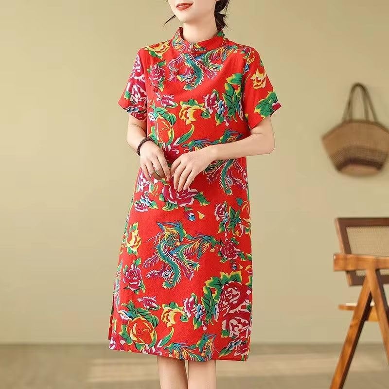 Robe d'été style chinois Qipao mi-longue aux finitions soignées - 2