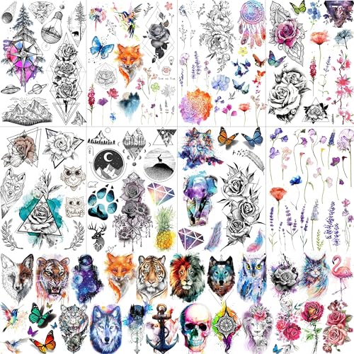 31 Blatt Aquarell Temporäre Tattoos Damen Frauen Mädchen Klebetattoos...