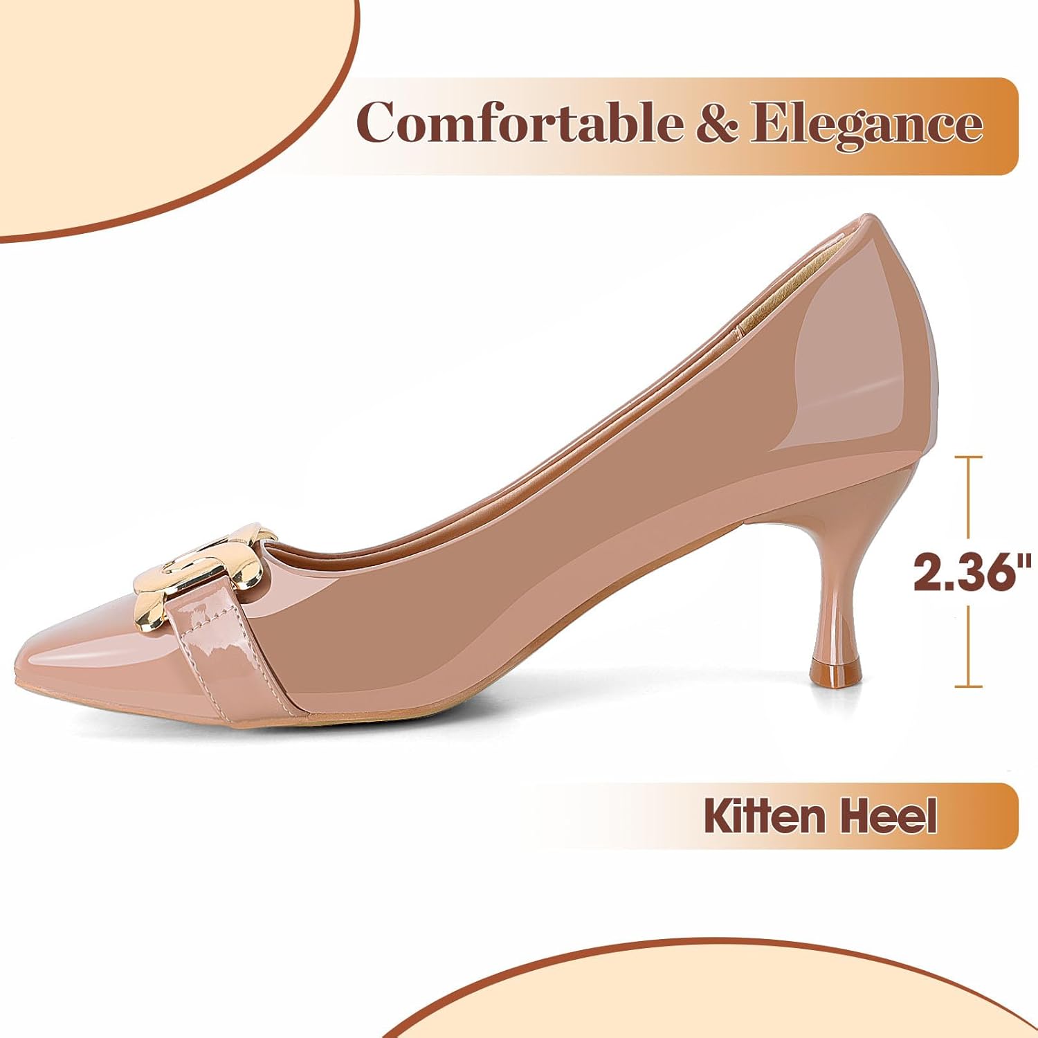 Zelaprox Women's Closed Square Toe Pumps,Low Kitten Heel Pumps Fashion Metal Slip On Stiletto Wedding Party Comfortable Dress Pump Shoes