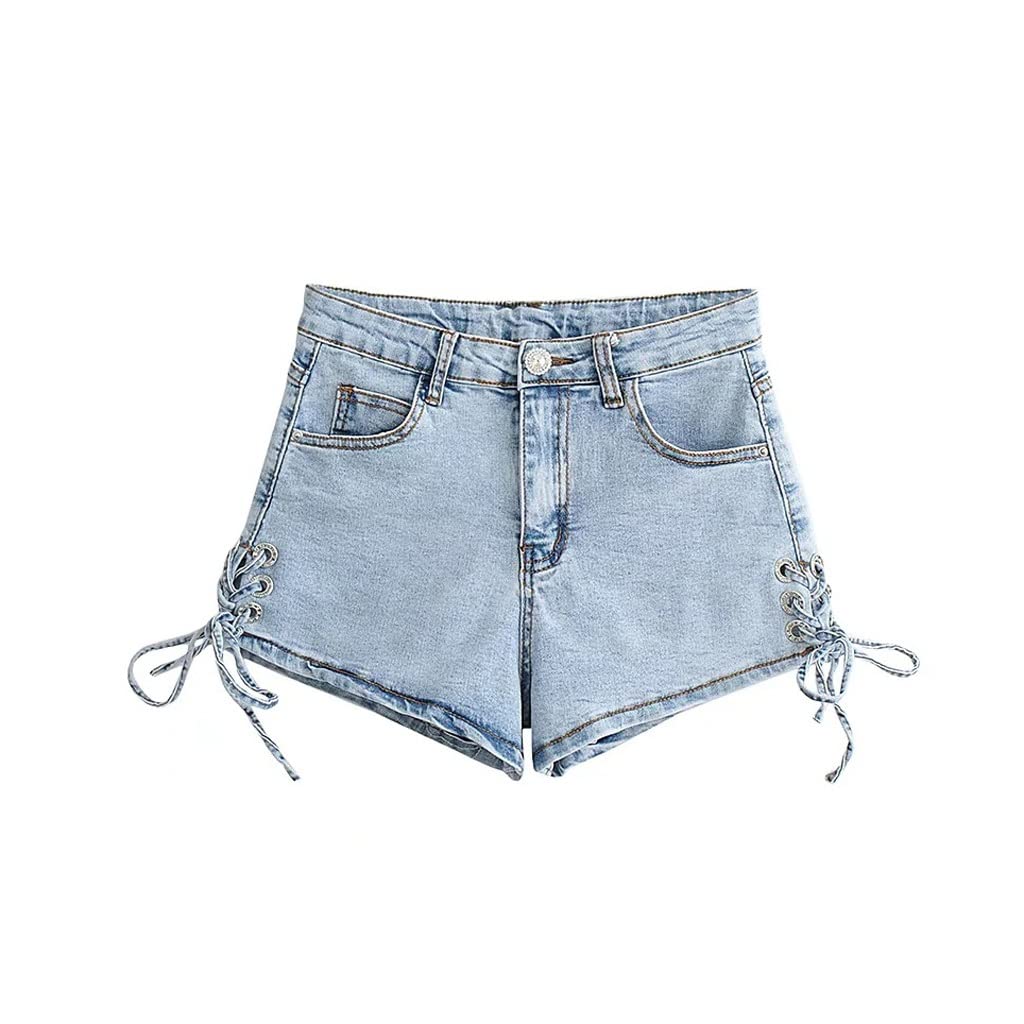 High Street Hot Girl Seksowna torba Hip Jeans Kobiece Lato Elastyczna, obcisła Cienka Boczna Pasek Gorące Spodnie Fala