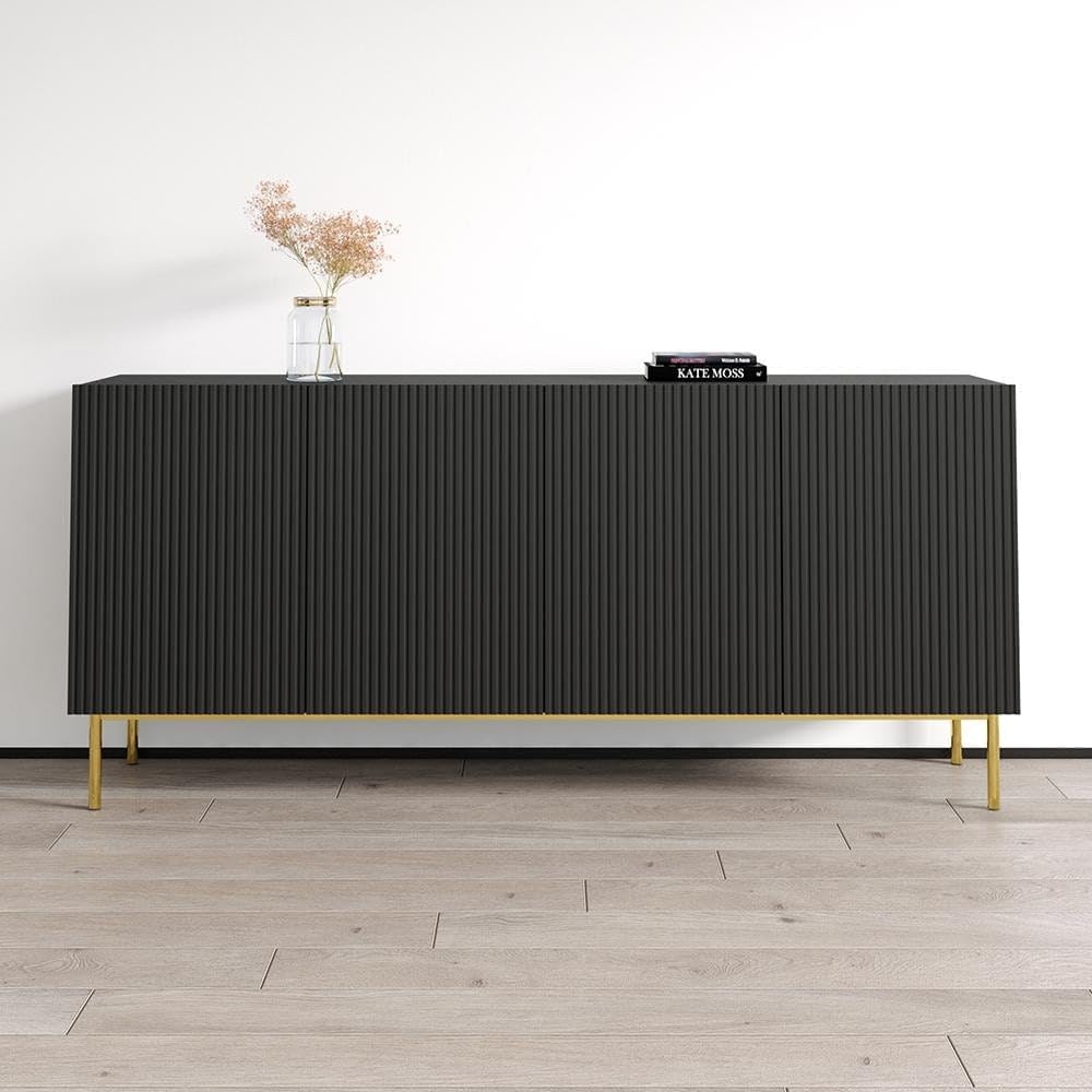 Meble Furniture Nicole 75" Sideboard — Four Doors and Four Shelves — Engineered Wood, 17.5" D x 74.8" W x 33.5" H — Black