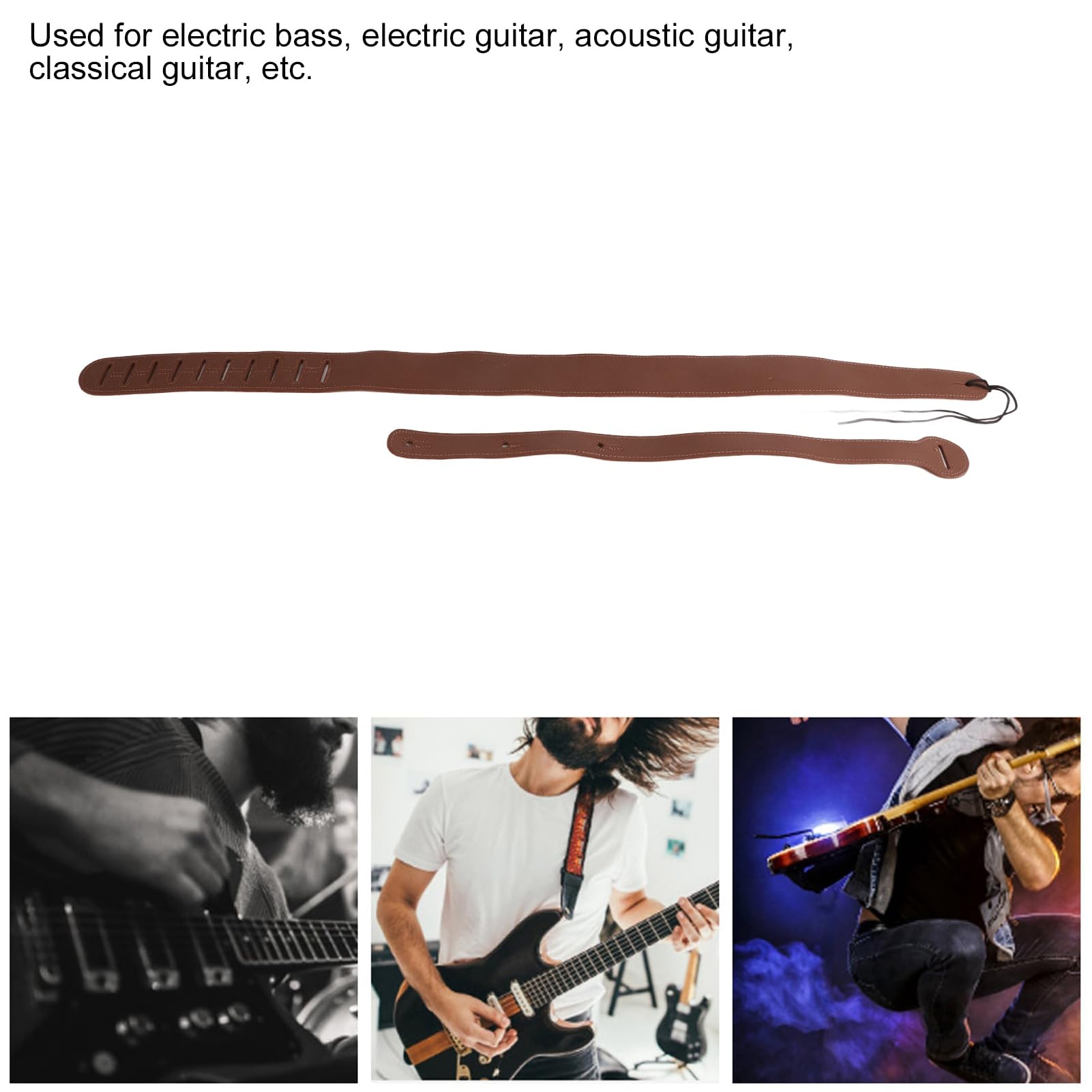Gitarrengurt für E-Bass, verstellbares weiches Lederpolster mit Verbindungsgurt GS-07