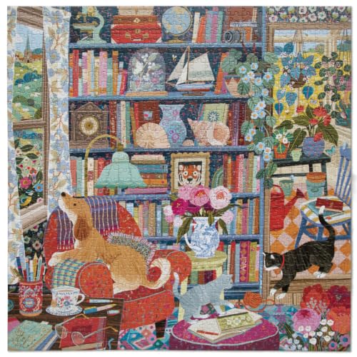 Image of eeBoo English Cottage Library 1000 Piece Square Jigsaw Puzzle, 23 inch x 23 inch