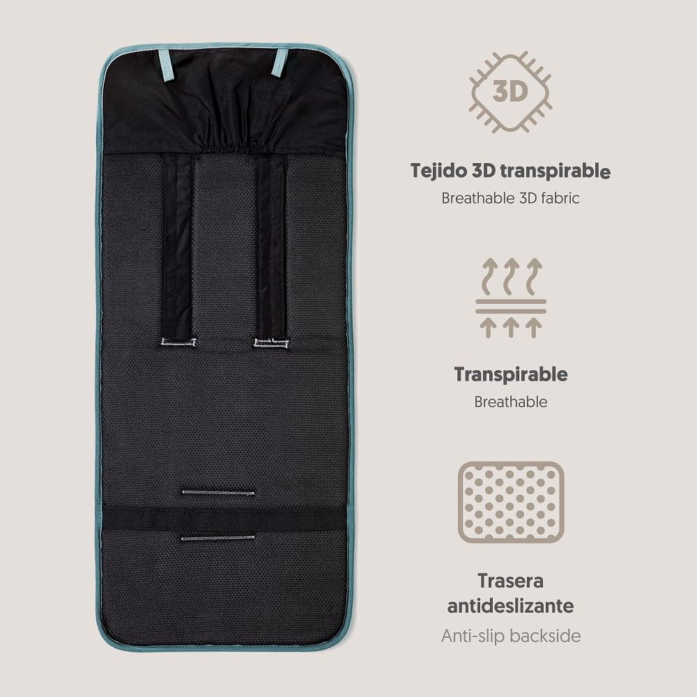 Interbaby Colchoneta Silla Paseo Universal para Verano | Transpirable y Cómoda | Funda Carro Bebe 100% Algodón, 84x34cm, Protectores para Arnés | Funda Silla Paseo Liso Verde