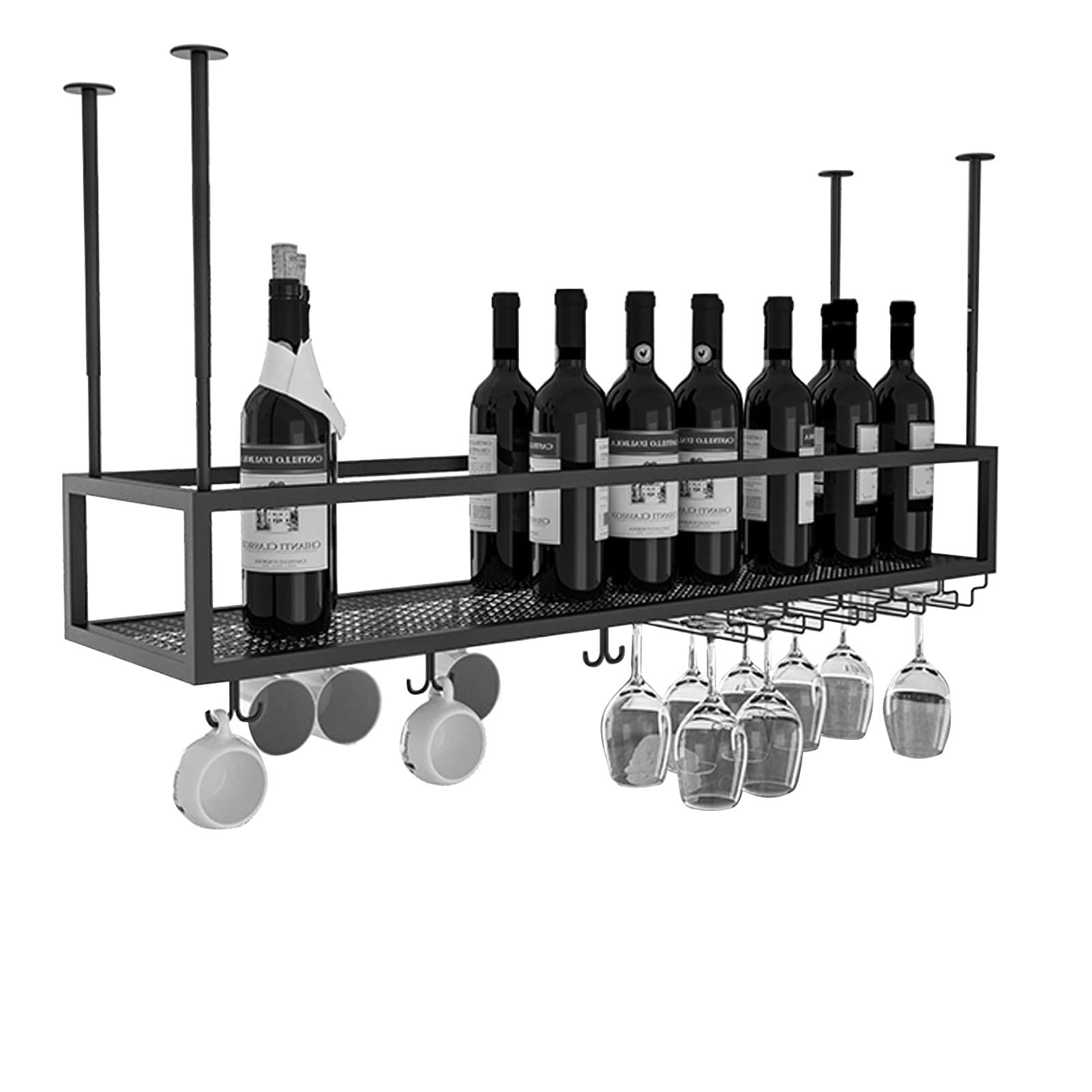 Supports à verres à vin suspendus en métal noir, mobilier de plafond premium