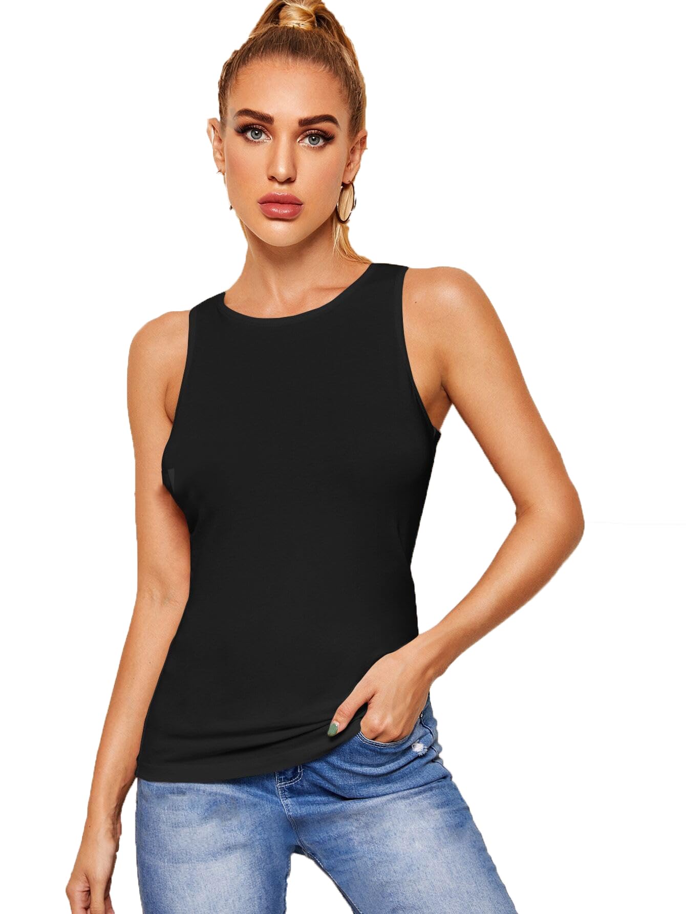 KATECLO Women's Slim Fit Round Neck Tank Top | Sleeveless Cotton Blend | Casual Wear, Plain Knitted Tops | Perfect Outfit for Girls | Tank Top of Women in-image-27