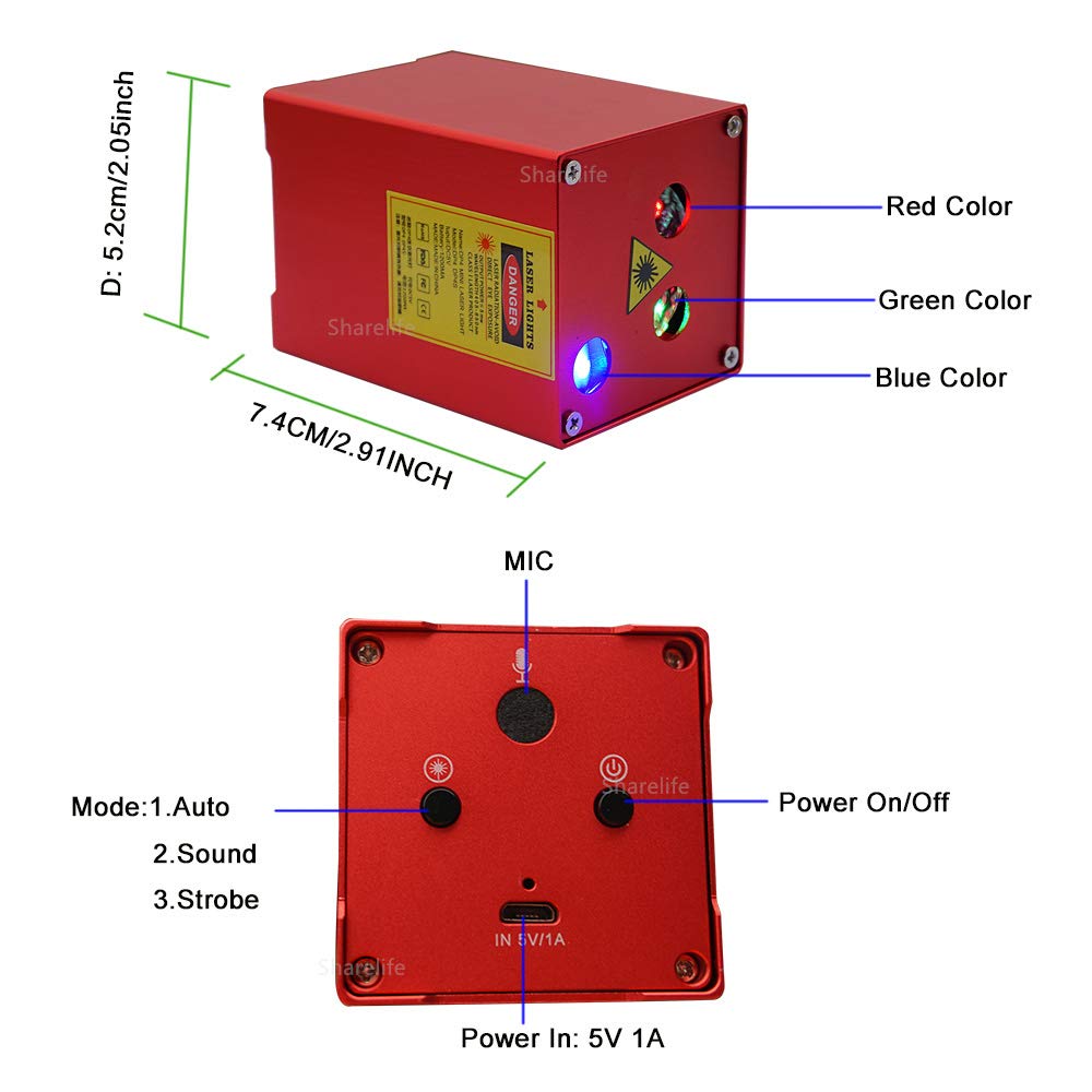 Sharelife Mini Portable Red Blue Hypnotic Aurora Mixed Green Star Laser Projector Tripod USB Light Rechargeable for Home Party DJ Outdoor Stage Lighting Effect DP-AS100G