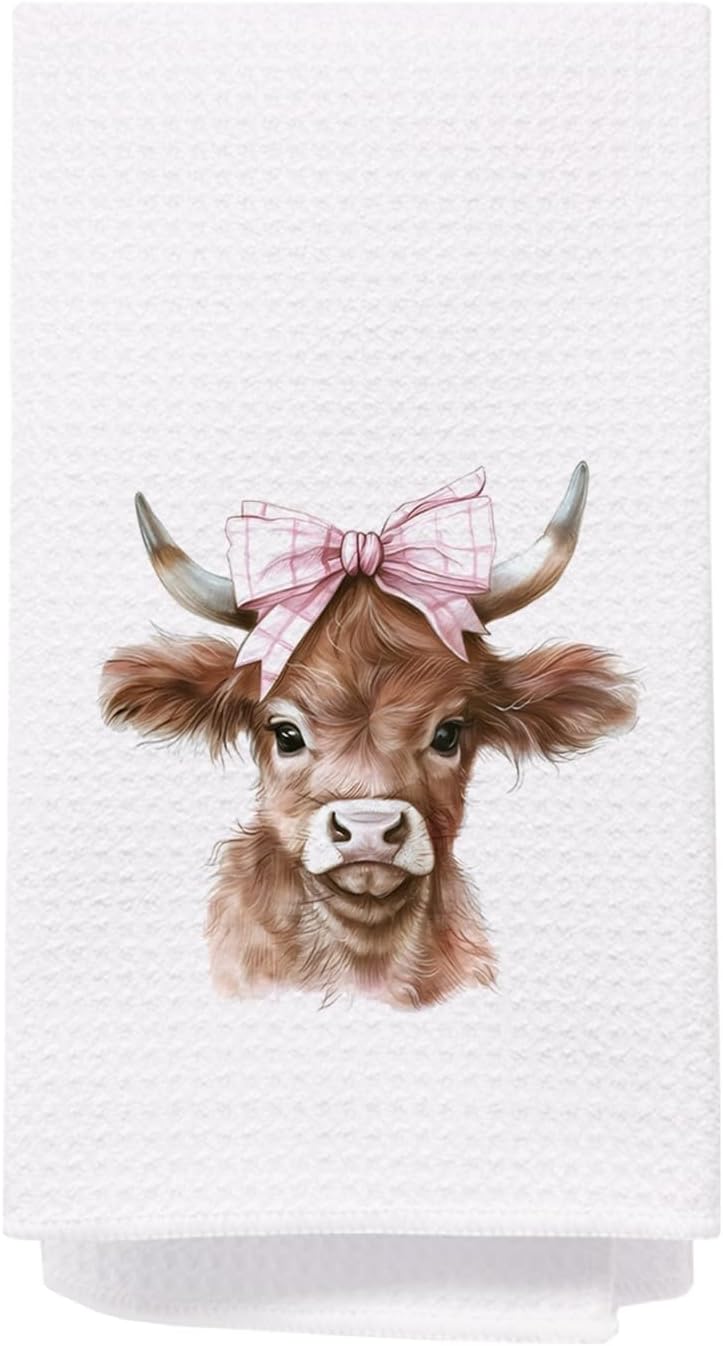 SPBL&L Coquette Western Cow & Plaid Bow Kitchen & Bath Decorative Hand Towels, 16x24 Inch