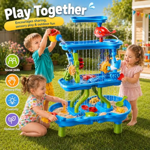 Beby Buty 4-Tier Water Table for Toddlers 3-5 Kids Ages 4-8, Summer Outdoor Beach Sensory Activity Playset Kids Sand Box and Water Table Toys, Party Birthday Gifts for Boys and Girls 3 4 5 6 7 8 by Beby Buty - Used condition - Image 6