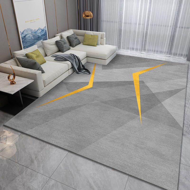 Pmnadfdag Alfombra Salón 160 x 280 cm Grandes Suave Pelo Corto,Lavable y Antideslizante,para Dormitorio,Oficina,Comedor Gris Géométrique Moderne