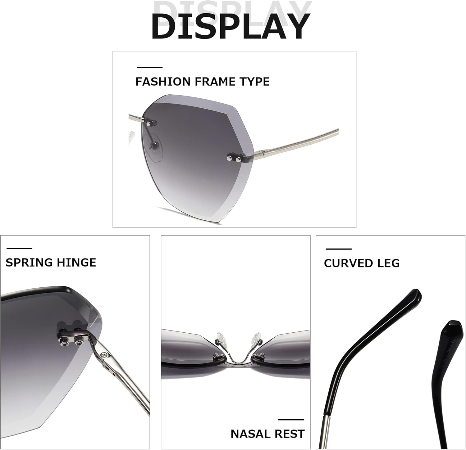 AEVOGUE Sunglasses For Women Oversized Rimless Diamond Cutting Lens Sun Glasses AE0534 - Image 5