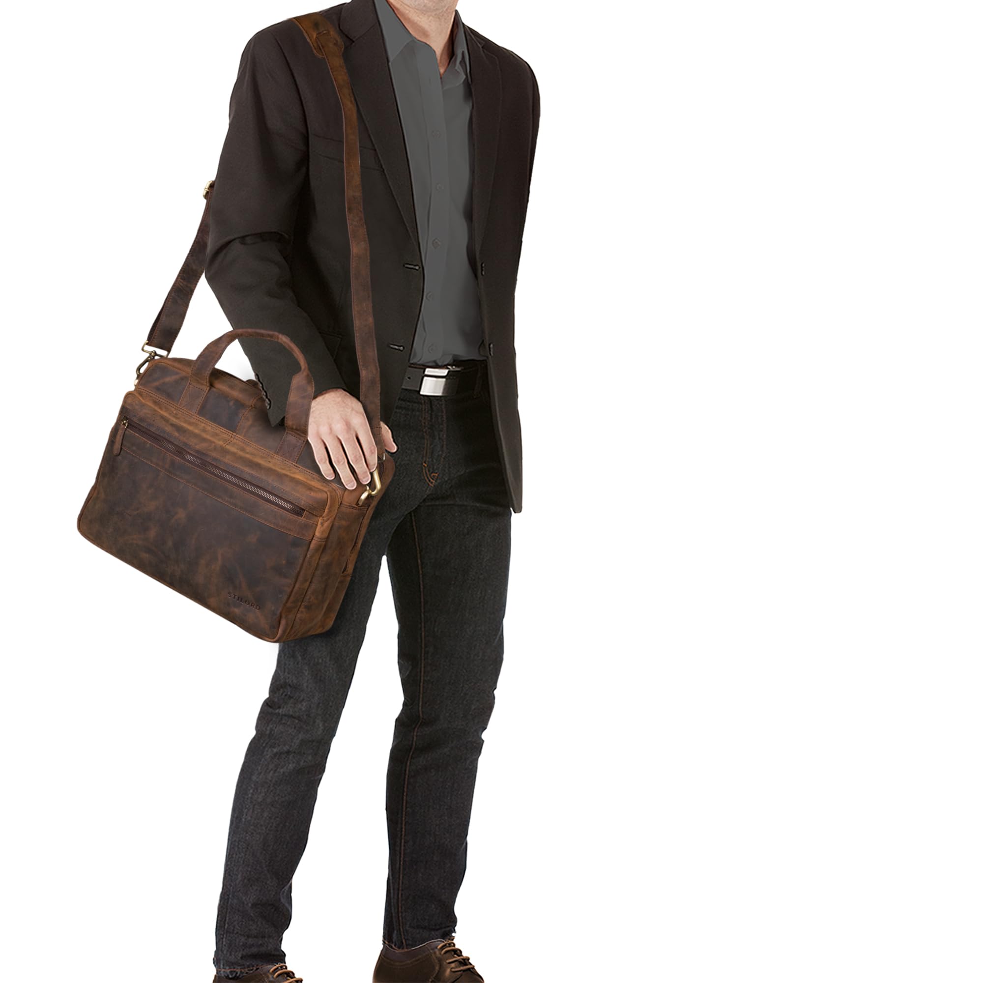 Stilord Borsa Pelle Uomo Donna Documenti Ufficio Shouldering - Dettaglio