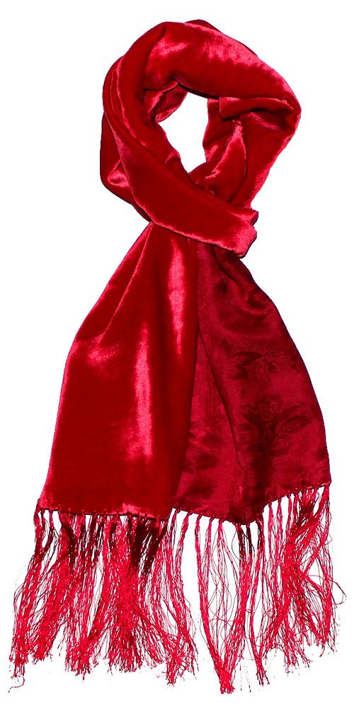 Lorenzo Cana - Sciarpa reversibile da uomo Double Face rosso – parte anteriore in velluto di seta – stampa floreale in tessuto damascato 30 cm x 200 cm – 8909311