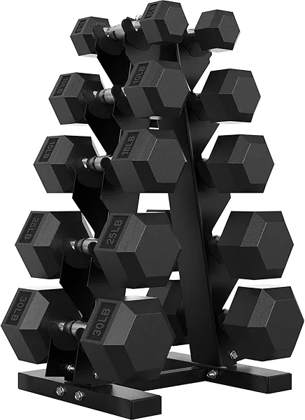 Handbode Hex Dumbbell Sets with Rack, 60-550 lb Rubber Encased Exercise & Fitness Dumbbells Set with Rack Option, Hand Weight for Strength Training, Weight Dumbbells