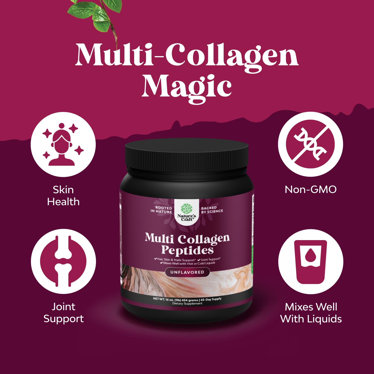 Natures Craft Multi Collagen Protein Powder for Women and Men - Keto Hydrolyzed Collagen Peptides 45 Servings Hair Skin and Nails Vitamins - Unflavored Bovine Type 1 3 for Bone Joint Support - 454g — Amazon image 4