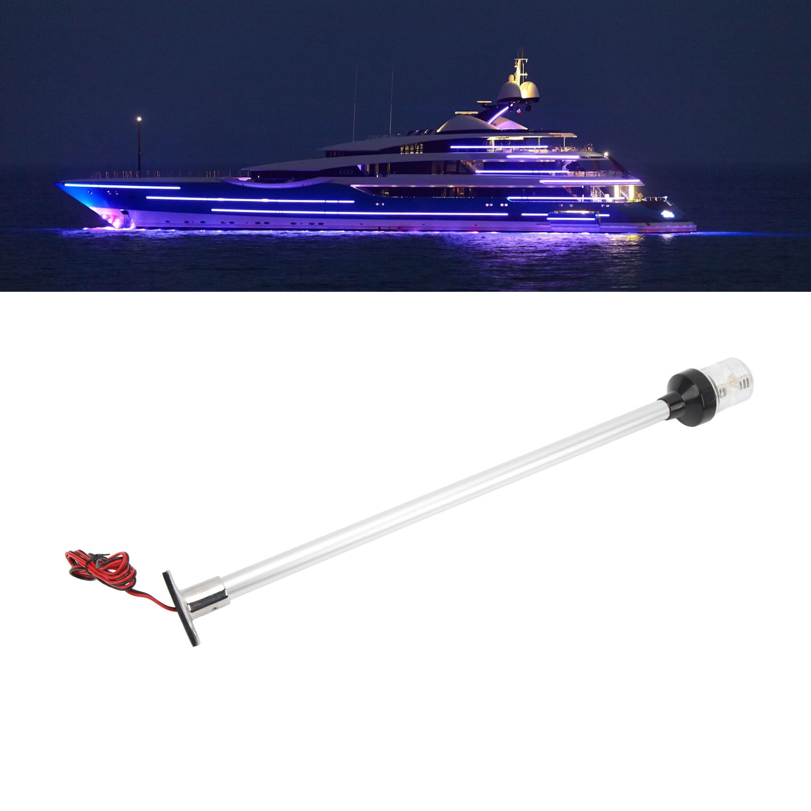 Luci di Navigazione per Barche a LED 22 Pollici Lampada Rotonda 360 Gradi con Base in Acciaio Inossidabile per Uso Marino