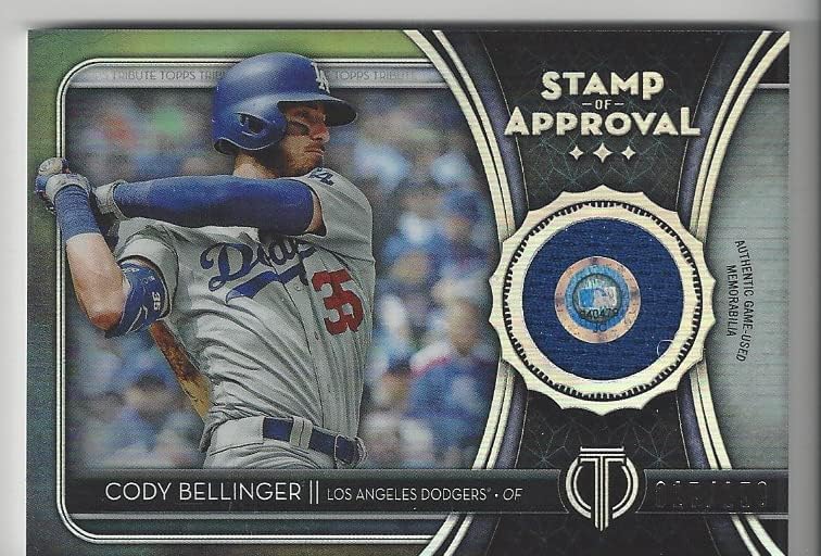 Cody Bellinger Serial Numbered #017/150 Stamp of Approval Tribute Game Used Memorabilia Relic Jersey Parallel Collectible Baseball Card - 2020 Topps Tribute Collection Baseball Card #SOA-CB (Dodgers) Free Shipping