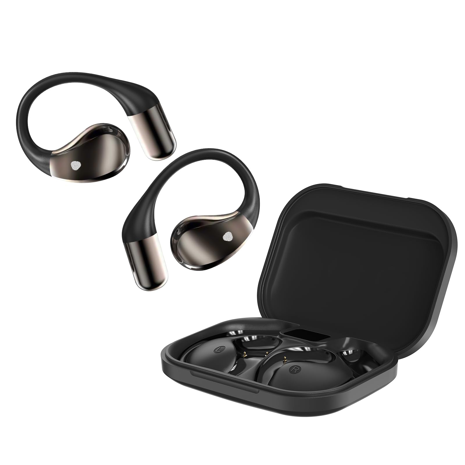 Conyat Open-Ear IPX7 Waterproof Earphones, Bluetooth 6.0, 40H, Adjustable Ear Hooks, Ultra-Comfort, Black