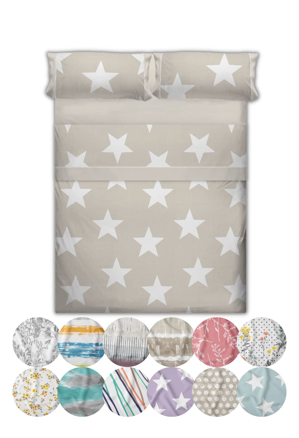 LEBENGOOD, Juego de Sabanas Cama, Diseños, Cómodas, Suaves, Bajera Ajustable, Encimera y 2 Funda de Almohada 50% Algodón, Oeko-Tex® 150x190/200 cm 144 Hilos,Fácil Planchado (Austral Arena 150)